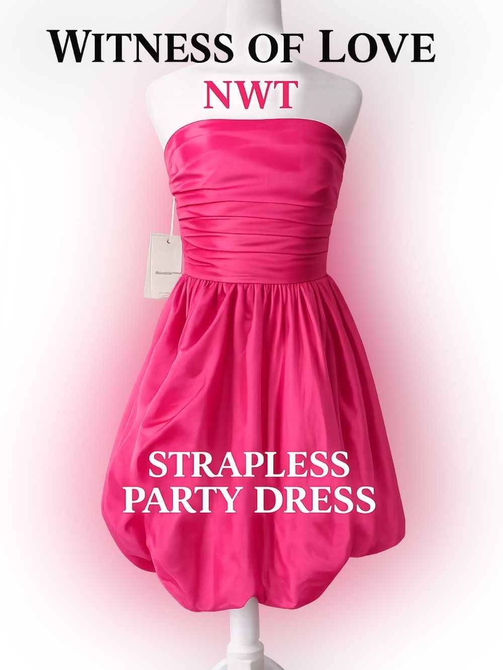 Witness of Love Strapless Fuchsia Bubble Hem Party Dress NWT Size S HOCO